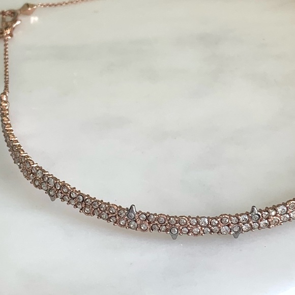 Alexis Bittar Rose Gold Crystal Encrusted Spiked thorny Lace Choker Necklace - Picture 4 of 12